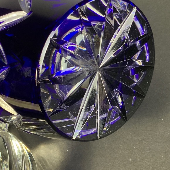 Dresden Crystal Bleikristall Blue Wine Decanter Cut to Clear Germany 14 in #BA85 - Picture 9 of 10